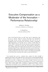 Executive Compensation As a Moderator of the Innovation – Performance Relationship 1