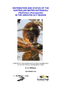 Hydromys Chrysogaster) in the GREATER ACT REGION