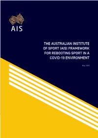 AIS Framework for Rebooting Sport in a COVID-19 Environment