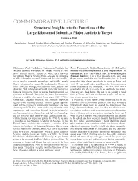COMMEMORATIVE LECTURE Structural Insights Into the Functions of the Large Ribosomal Subunit, a Major Antibiotic Target Thomas A