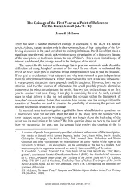 The Coinage of the First Year As a Point of Reference for the Jewish Revolt (66-70 CE)*