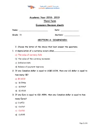 Academic Year 2018- 2019 Third Term Economics Revision Sheets
