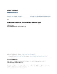 Development Economics: from Classical to Critical Analysis