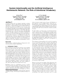 System Intentionality and the Artificial Intelligence Hermeneutic Network