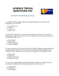 Science Trivia Questions Xiv