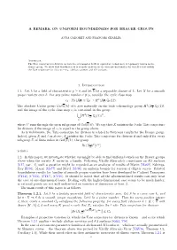 A REMARK on UNIFORM BOUNDEDNESS for BRAUER GROUPS 1. Introduction 1.1. Let K Be a Field of Characteristic P ≥ 0 and Let K Be A