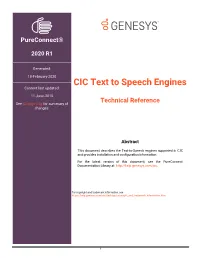 CIC Text to Speech Engines Technical Reference Introduction to CIC Text to Speech Engines