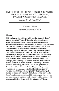 EVIDENCE of INFLUENCES on JOHN KENNEDY TOOLE's a CONFEDERACY of DUNCES, INCLUDING GEOFFREY CHAUCER Version 2.1 (2 June 2014)