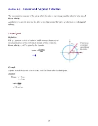 Section 2.3 – Linear and Angular Velocities