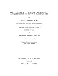 The Socialist Minority and the Paris Commune of 1871 a Unique Episode in the History of Class Struggles