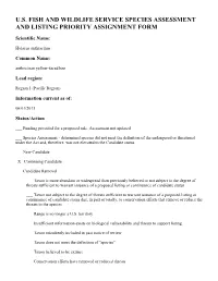 U.S. Fish and Wildlife Service Species Assessment and Listing Priority Assignment Form