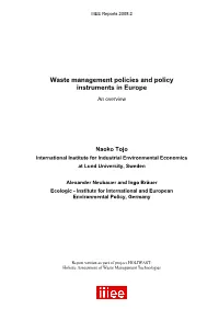 Waste Management Policies and Policy Instruments in Europe