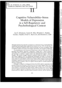 Cognitive Vulnerability-Stress Models of Depression in a Self-Regulatory and Psychobiological Context