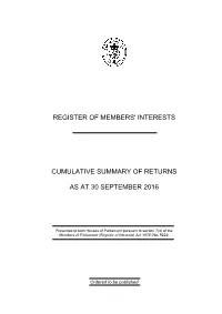 Cumulative Summary of Returns As at 30 September 2016