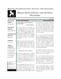 Hanns Sachs Library and Archives Newsletter
