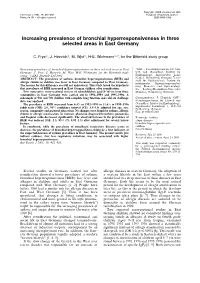 Increasing Prevalence of Bronchial Hyperresponsiveness in Three Selected Areas in East Germany