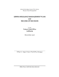 SIERRA RESOURCE MANAGEMENT PLAN and RECORD of DECISION