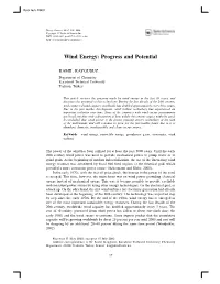Wind Energy: Progress and Potential