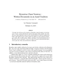Byzantine Chant Notation – Written Documents in an Aural Tradition