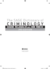 The SAGE Dictionary of Criminology Eugene Mclaughlin and John Muncie 3Rd Edition