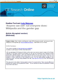 'Anyone Can Edit' Not Everyone Does: Wikipedia and the Gender