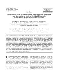 Detection of RBM15-MKL1 Fusion Was Useful for Diagnosis and Monitoring of Minimal Residual Disease in Infant Acute Megakaryoblastic Leukemia