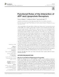 Functional Roles of the Interaction of APP and Lipoprotein Receptors