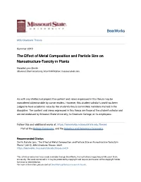 The Effect of Metal Composition and Particle Size on Nanostructure-Toxicity in Plants