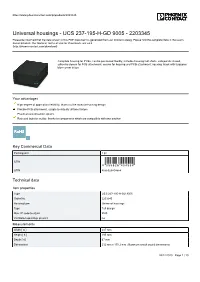 Universal Housings - UCS 237-195-H-GD 9005 - 2203345 Please Be Informed That the Data Shown in This PDF Document Is Generated from Our Online Catalog