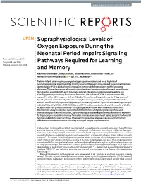 Supraphysiological Levels of Oxygen Exposure During the Neonatal