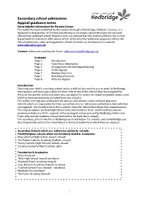 Secondary School Admissions Appeal Guidance Notes