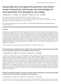 Sustainable Land Management Practices in the Sahel: Review of Practices, Techniques and Technologies for Land Restoration and Strategy for Up-Scaling­­