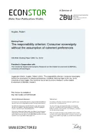 The Responsibility Criterion: Consumer Sovereignty Without the Assumption of Coherent Preferences