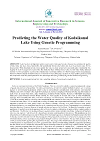 Predicting the Water Quality of Kodaikanal Lake Using Genetic Programming
