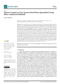 Tannin Content in Vitis Species Red Wines Quantified Using Three