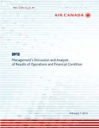 2012 Management's Discussion and Analysis of Results Of