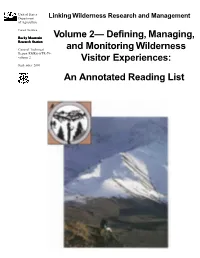 Defining, Managing, and Monitoring Wilderness Visitor Experiences: an Annotated Reading List