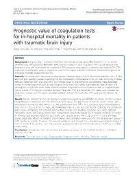 Prognostic Value of Coagulation Tests for In-Hospital Mortality in Patients
