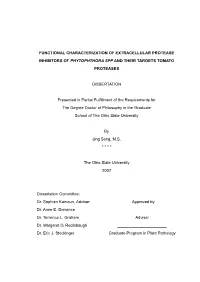 Functional Characterization of Extracellular Protease Inhibitors of Phytophthora Spp and Their Targets Tomato Proteases