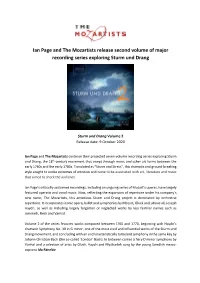 Ian Page and the Mozartists Release Second Volume of Major Recording Series Exploring Sturm Und Drang