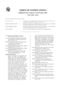 OF NOTIFICATIONS Published from 1 January to 31 December 2003 (Nos