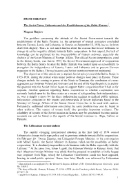 The Soviet Union, Lithuania and the Establishment of the Baltic Entente *