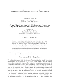 To “Applied” Mathematics: Tracing an Important Dimension of Mathematics and Its History
