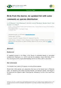 Birds from the Azores: an Updated List with Some Comments on Species Distribution