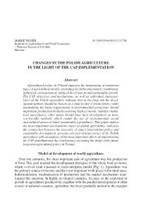 Changes in the Polish Agriculture in the Light of the Cap Implementation