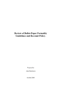 Review of Ballot-Paper Formality Guidelines and Recount Policy