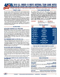 2018 U.S. Under-18 Men's National Team Game Notes Preliminary Round Vs