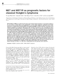MET and MST1R As Prognostic Factors for Classical Hodgkin&Rsquo