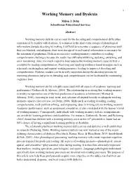 Working Memory and Dyslexia