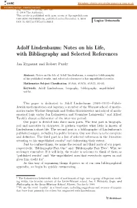 Adolf Lindenbaum: Notes on His Life, with Bibliography and Selected References